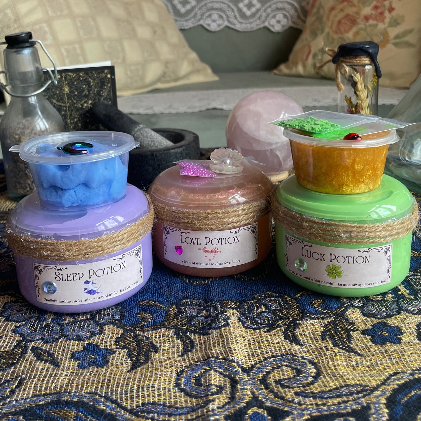 Potion Collection Bundle - Sleep Potion, Love Potion, Luck Potion - Butter x cloud, Clear, and Slay x clear slimes
