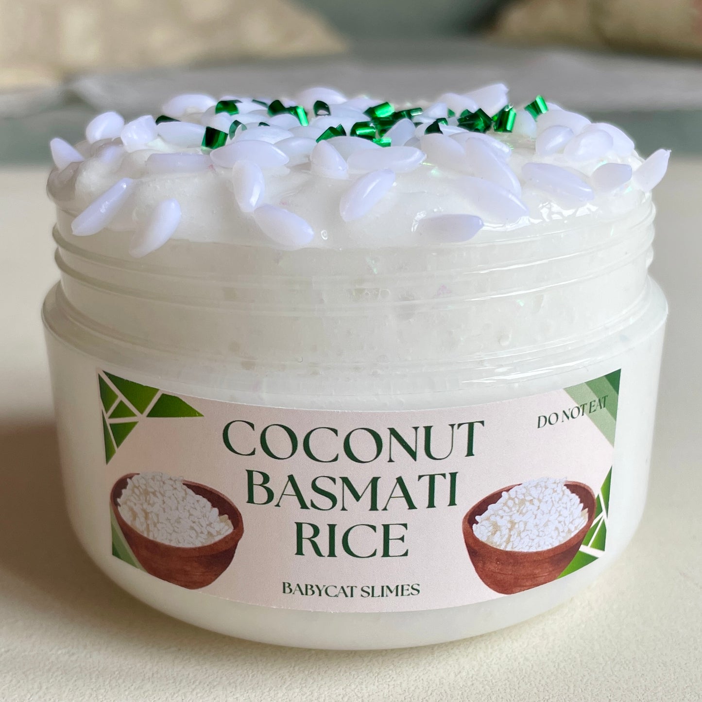 White crunchy slime with rice decorations