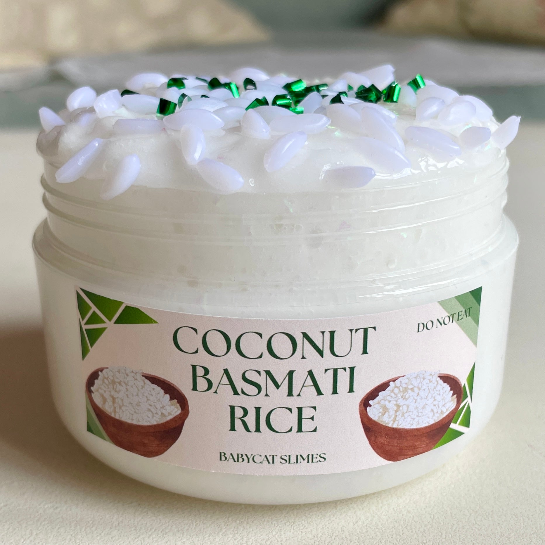 White crunchy slime with rice decorations