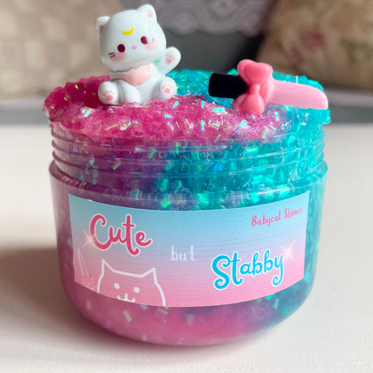 Pink and teal crunchy slime with cat charm