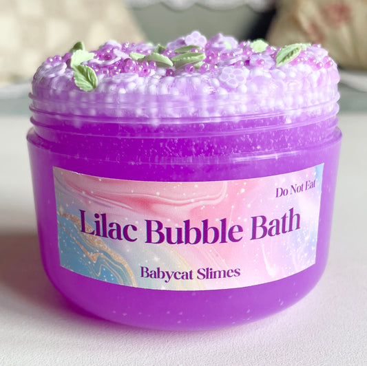 Purple lilac bubble bath slime with floam and flower decor