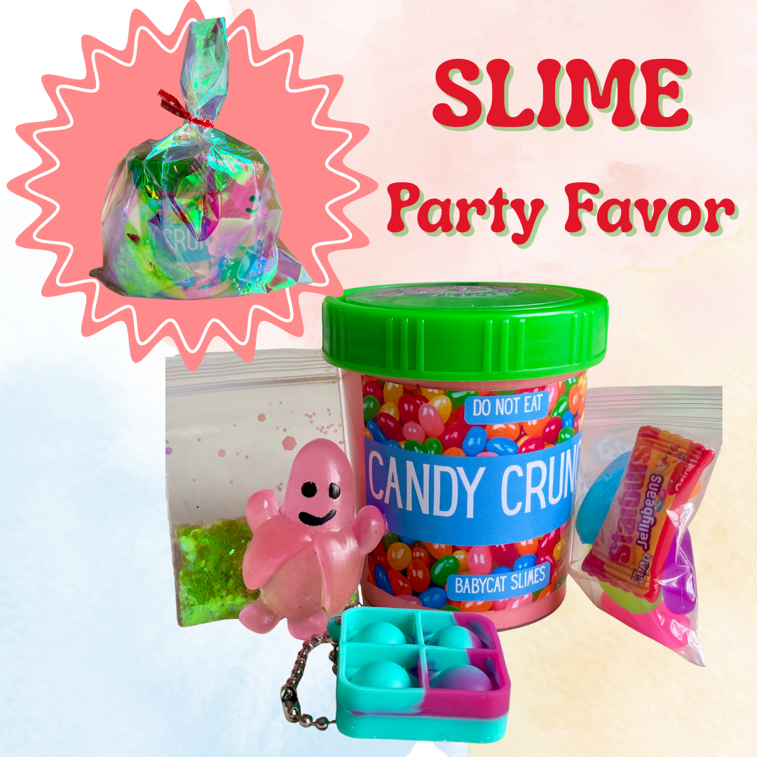 Slime party favor gift set with candy crunch slime, squishy, fidget popper