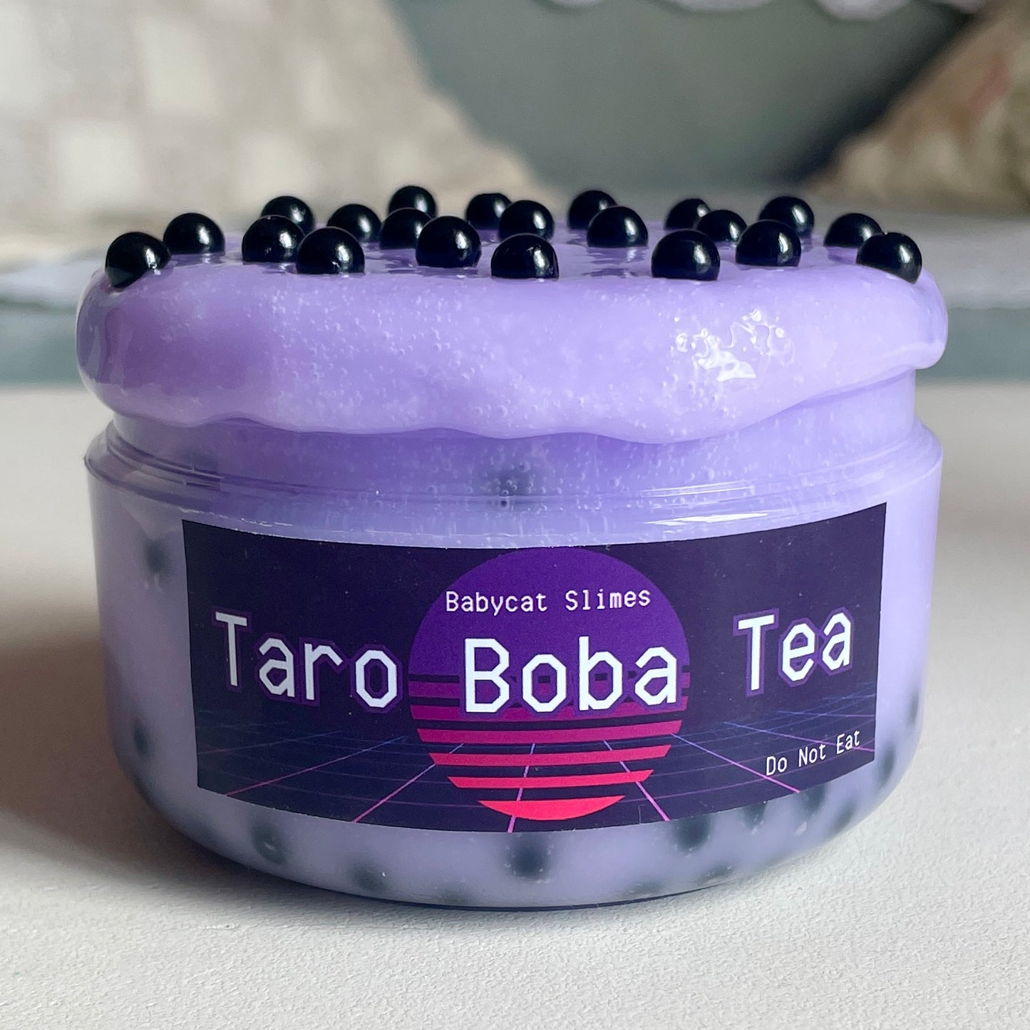 Purple boba tea slime with tapioca balls